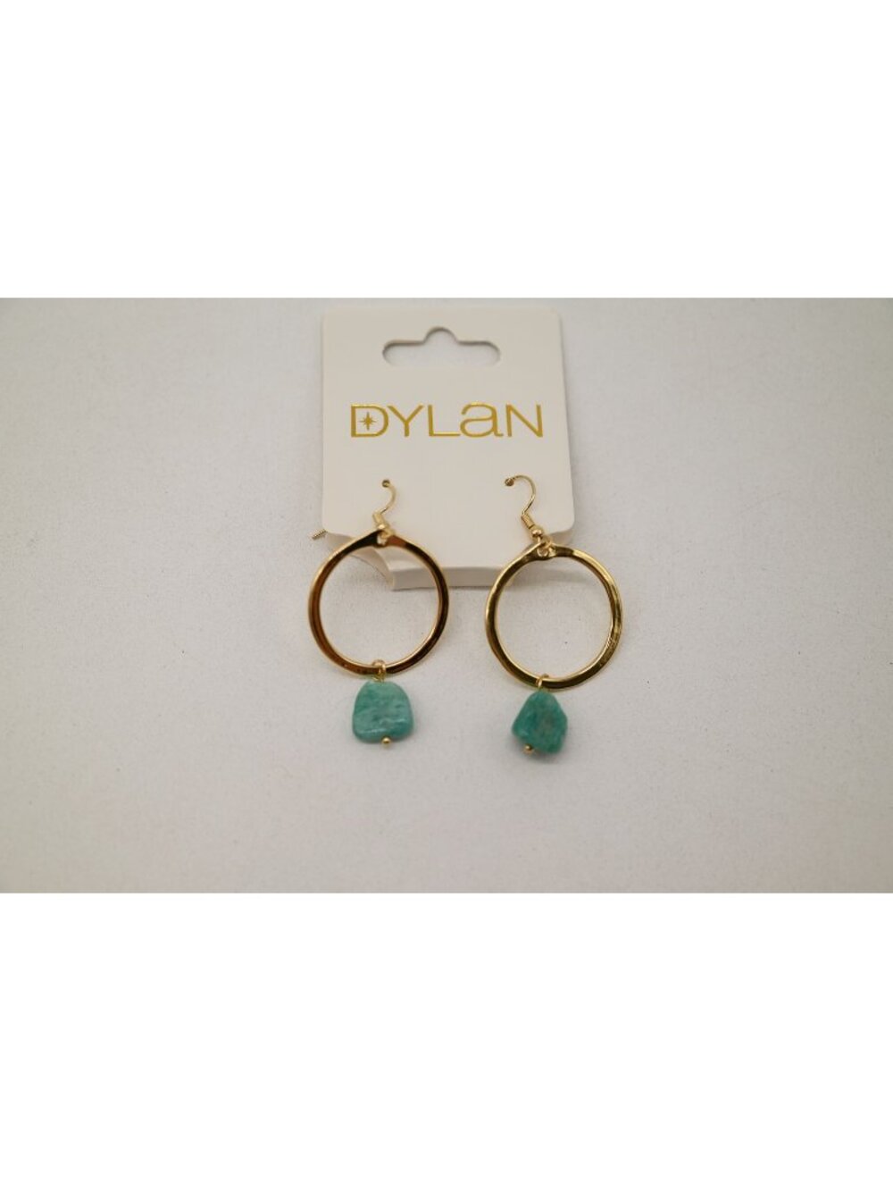 NWT Dylan Jewelry Maison Earrings Blue Sky Gold Tone Dangle Hoop Stone Beaded